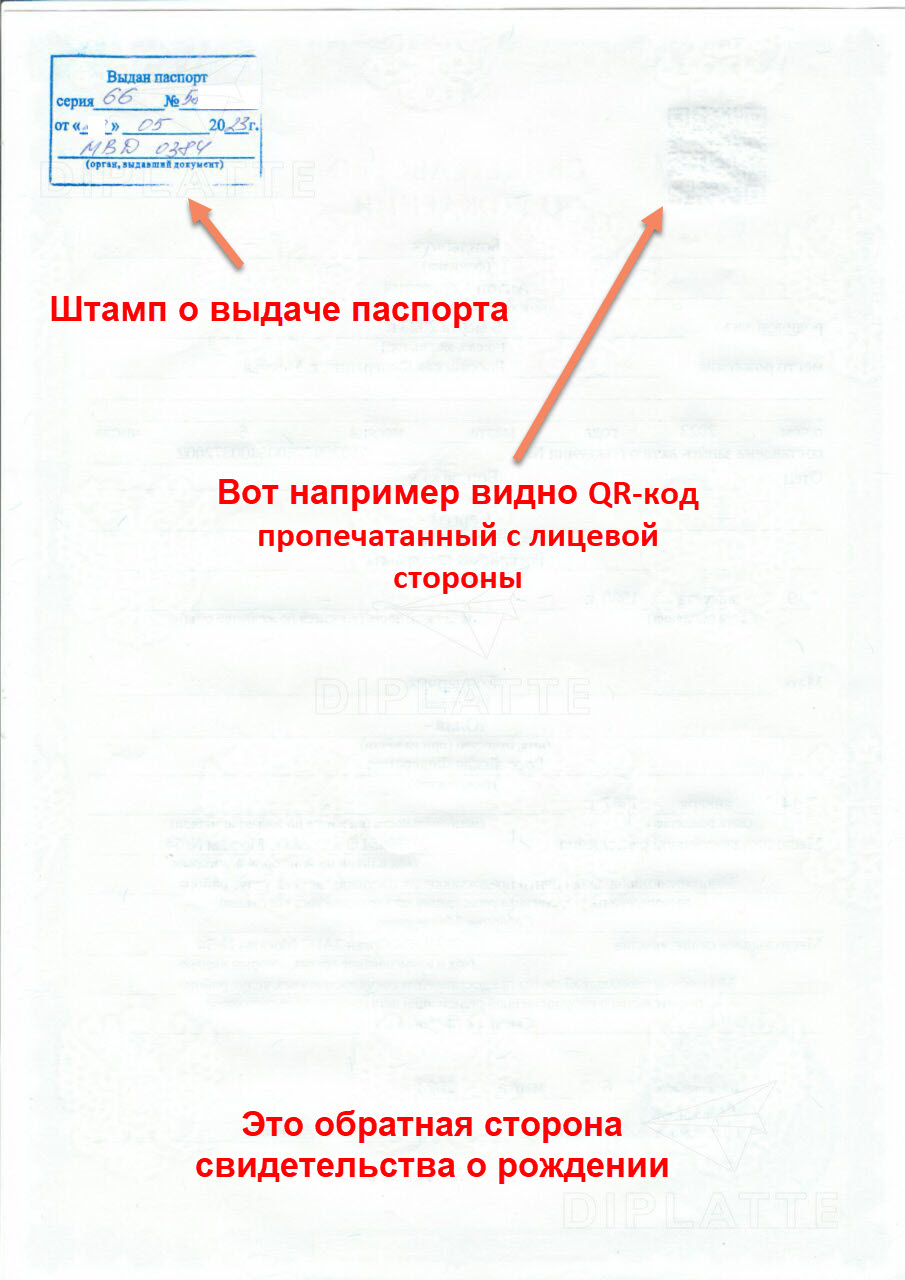 Отметка о выдачи паспорта на обратной стороне современного свидетельства о рождении